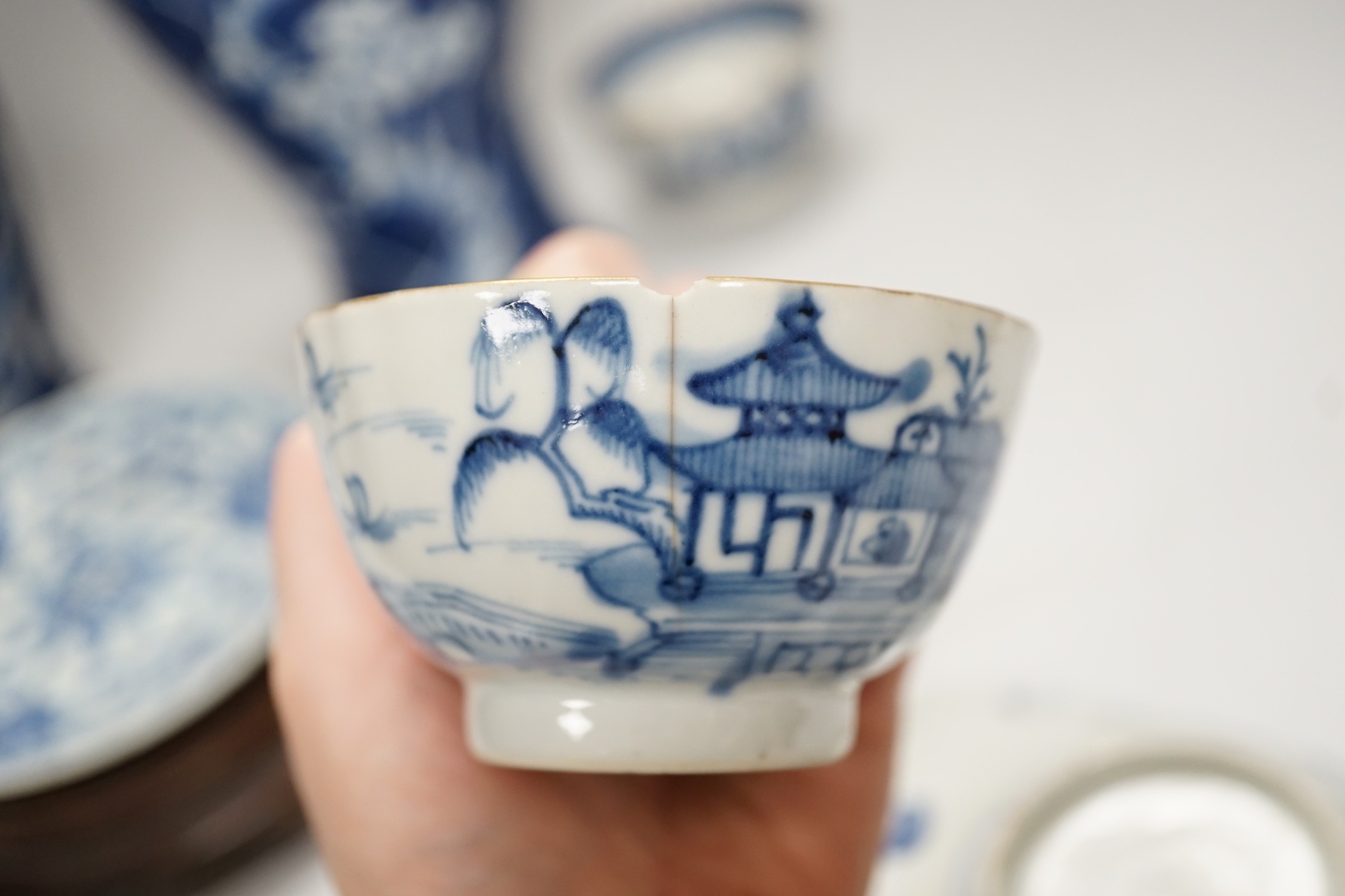 A group of 19th century and later Chinese blue and white porcelain, tallest 31cm